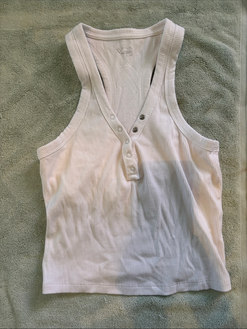 aerie White Ribbed Snap V-Neck Tank